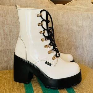White Block Heel Platform ROC Combat Boots